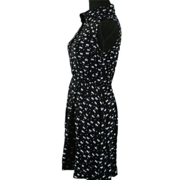 Allegra K - Women's Cat Printed, Half Placket, Knee Length Sleeveless Dress - Picture 4 of 5